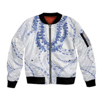 Aloha Lei Onaona Sleeve Zip Bomber Jacket Navy Blue Hawaiian Tribal Pattern