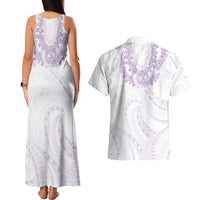 Aloha Lei Onaona Couples Matching Tank Maxi Dress and Hawaiian Shirt Purple Hawaiian Tribal Pattern