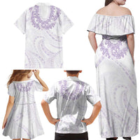 Aloha Lei Onaona Family Matching Off Shoulder Maxi Dress and Hawaiian Shirt Purple Hawaiian Tribal Pattern