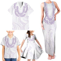 Aloha Lei Onaona Family Matching Tank Maxi Dress and Hawaiian Shirt Purple Hawaiian Tribal Pattern