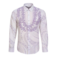 Aloha Lei Onaona Long Sleeve Button Shirt Purple Hawaiian Tribal Pattern