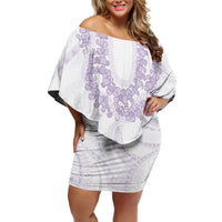Aloha Lei Onaona Off Shoulder Short Dress Purple Hawaiian Tribal Pattern