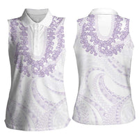Aloha Lei Onaona Women Sleeveless Polo Shirt Purple Hawaiian Tribal Pattern