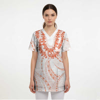 Aloha Lei Onaona Scrub Top Red Hawaiian Tribal Pattern - Polynesian Pride