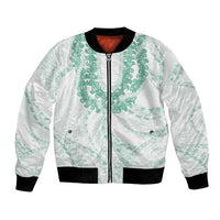 Aloha Lei Onaona Bomber Jacket Sage Green Hawaiian Tribal Pattern