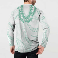 Aloha Lei Onaona Button Sweatshirt Sage Green Hawaiian Tribal Pattern