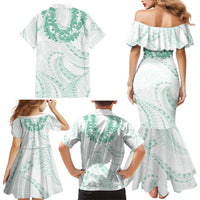 Aloha Lei Onaona Family Matching Mermaid Dress and Hawaiian Shirt Sage Green Hawaiian Tribal Pattern