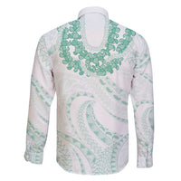 Aloha Lei Onaona Family Matching Off Shoulder Maxi Dress and Hawaiian Shirt Sage Green Hawaiian Tribal Pattern