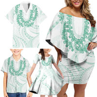 Aloha Lei Onaona Family Matching Off Shoulder Short Dress and Hawaiian Shirt Sage Green Hawaiian Tribal Pattern