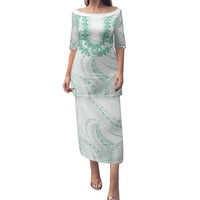 Aloha Lei Onaona Family Matching Puletasi and Hawaiian Shirt Sage Green Hawaiian Tribal Pattern