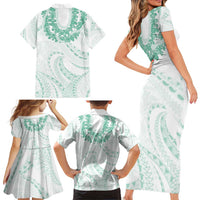 Aloha Lei Onaona Family Matching Short Sleeve Bodycon Dress and Hawaiian Shirt Sage Green Hawaiian Tribal Pattern