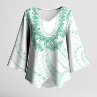 Aloha Lei Onaona Kimono Sleeve Blouse Sage Green Hawaiian Tribal Pattern - Polynesian Pride