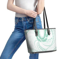 Aloha Lei Onaona Leather Tote Bag Sage Green Hawaiian Tribal Pattern