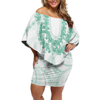 Aloha Lei Onaona Off Shoulder Short Dress Sage Green Hawaiian Tribal Pattern