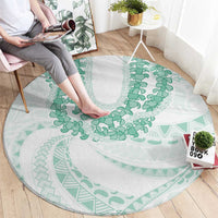 Aloha Lei Onaona Round Carpet Sage Green Hawaiian Tribal Pattern