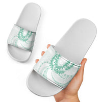 Aloha Lei Onaona Slide Sandals Sage Green Hawaiian Tribal Pattern - Polynesian Pride