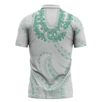 Aloha Lei Onaona Zipper Polo Shirt Sage Green Hawaiian Tribal Pattern - Polynesian Pride