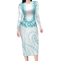 Aloha Lei Onaona Family Matching Long Sleeve Bodycon Dress and Hawaiian Shirt Teal Hawaiian Tribal Pattern