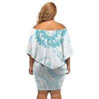 Aloha Lei Onaona Family Matching Off Shoulder Short Dress and Hawaiian Shirt Teal Hawaiian Tribal Pattern