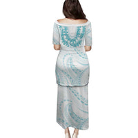 Aloha Lei Onaona Family Matching Puletasi and Hawaiian Shirt Teal Hawaiian Tribal Pattern