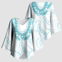 Aloha Lei Onaona Kimono Sleeve Blouse Teal Hawaiian Tribal Pattern - Polynesian Pride