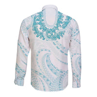 Aloha Lei Onaona Long Sleeve Button Shirt Teal Hawaiian Tribal Pattern