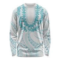Aloha Lei Onaona Long Sleeve Shirt Teal Hawaiian Tribal Pattern