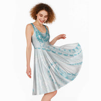 Aloha Lei Onaona Midi Dress Teal Hawaiian Tribal Pattern - Polynesian Pride