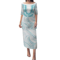 Aloha Lei Onaona Puletasi Teal Hawaiian Tribal Pattern