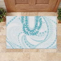 Aloha Lei Onaona Rubber Doormat Teal Hawaiian Tribal Pattern