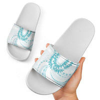 Aloha Lei Onaona Slide Sandals Teal Hawaiian Tribal Pattern - Polynesian Pride