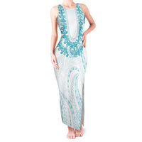 Aloha Lei Onaona Tank Maxi Dress Teal Hawaiian Tribal Pattern