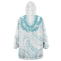 Aloha Lei Onaona Wearable Blanket Hoodie Teal Hawaiian Tribal Pattern