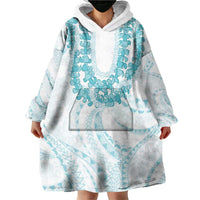 Aloha Lei Onaona Wearable Blanket Hoodie Teal Hawaiian Tribal Pattern
