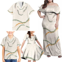 Aloha Lei Mikioi Family Matching Off Shoulder Maxi Dress and Hawaiian Shirt Beige Polynesian Tribal Tatau Pattern