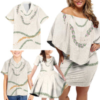 Aloha Lei Mikioi Family Matching Off Shoulder Short Dress and Hawaiian Shirt Beige Polynesian Tribal Tatau Pattern