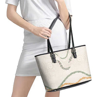 Aloha Lei Mikioi Leather Tote Bag Beige Polynesian Tribal Tatau Pattern