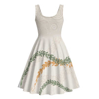 Aloha Lei Mikioi Midi Dress Beige Polynesian Tribal Tatau Pattern - Polynesian Pride