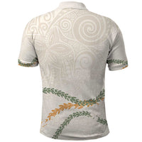 Aloha Lei Mikioi Polo Shirt Beige Polynesian Tribal Tatau Pattern