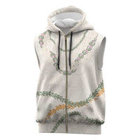 Aloha Lei Mikioi Sleeveless Zip Hoodie Beige Polynesian Tribal Tatau Pattern LT9