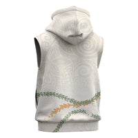 Aloha Lei Mikioi Sleeveless Zip Hoodie Beige Polynesian Tribal Tatau Pattern LT9