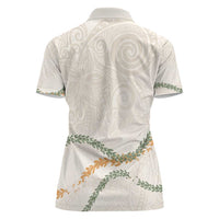 Aloha Lei Mikioi Women Polo Shirt Beige Polynesian Tribal Tatau Pattern