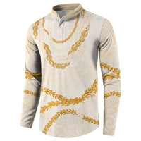 Aloha Lei Mikioi Button Sweatshirt Gold Polynesian Tribal Tatau Pattern