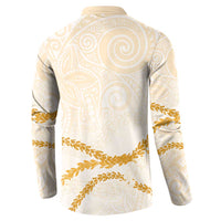 Aloha Lei Mikioi Button Sweatshirt Gold Polynesian Tribal Tatau Pattern