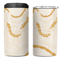 Aloha Lei Mikioi 4 in 1 Can Cooler Tumbler Gold Polynesian Tribal Tatau Pattern