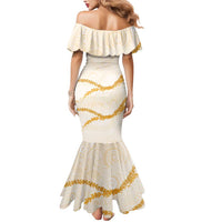 Aloha Lei Mikioi Mermaid Dress Gold Polynesian Tribal Tatau Pattern