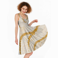 Aloha Lei Mikioi Midi Dress Gold Polynesian Tribal Tatau Pattern - Polynesian Pride