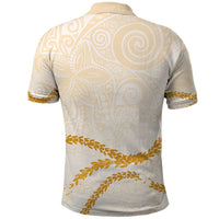 Aloha Lei Mikioi Polo Shirt Gold Polynesian Tribal Tatau Pattern