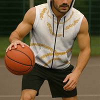 Aloha Lei Mikioi Sleeveless Zip Hoodie Gold Polynesian Tribal Tatau Pattern LT9