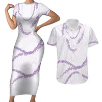 Aloha Lei Mikioi Couples Matching Short Sleeve Bodycon Dress and Hawaiian Shirt Purple Polynesian Tribal Tatau Pattern